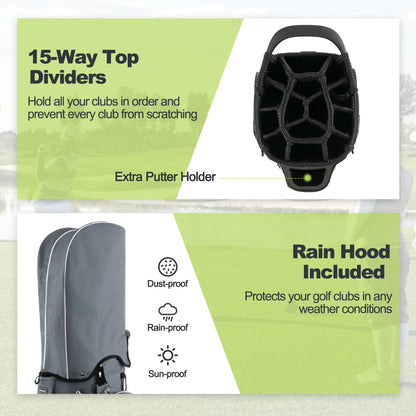 Golf Cart Bag with 15 Way Top Dividers Including Individual Putter Well-Green