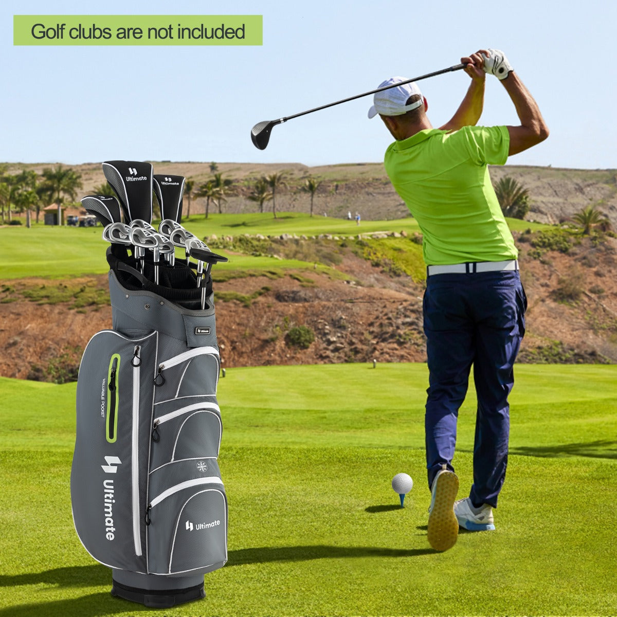 Golf Cart Bag with 15 Way Top Dividers Including Individual Putter Well-Green