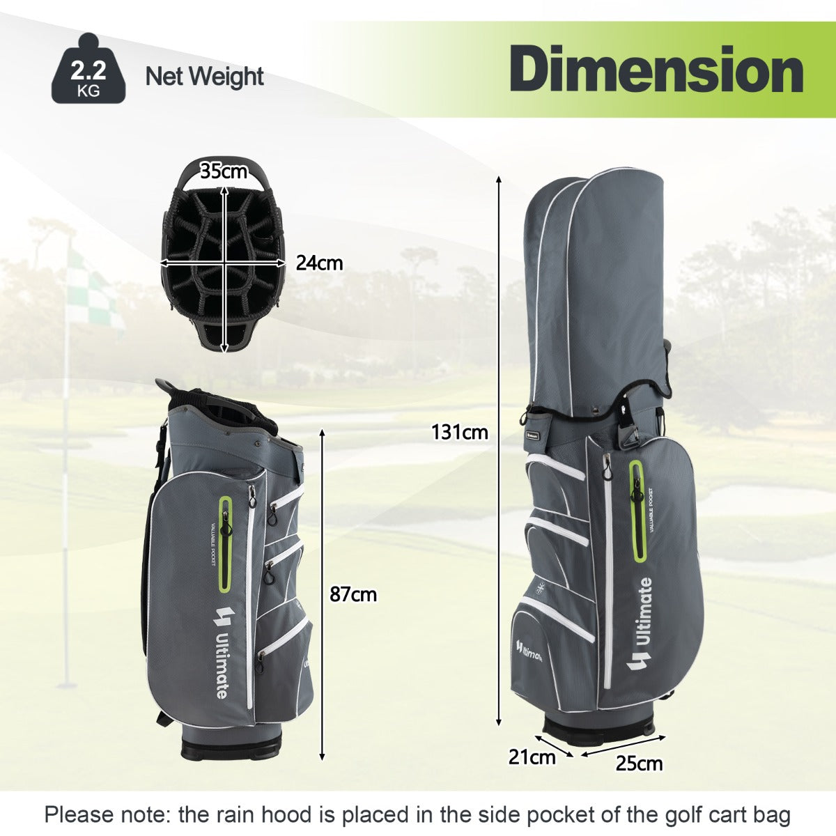 Golf Cart Bag with 15 Way Top Dividers Including Individual Putter Well-Green