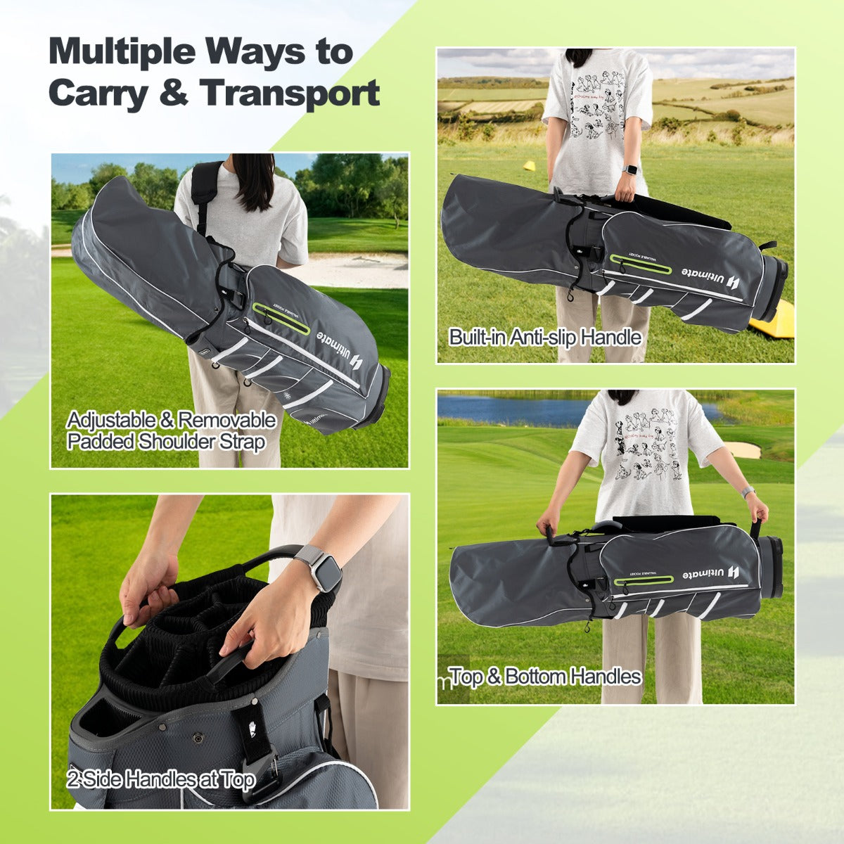 Golf Cart Bag with 15 Way Top Dividers Including Individual Putter Well-Green