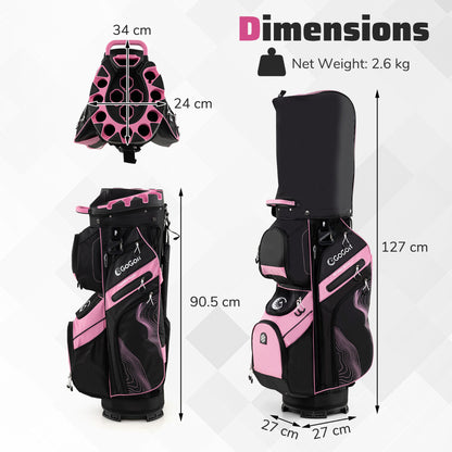 Golf Cart Bag Molded Lock Top Golf Bag with 14-Way Full Length Dividers-Pink