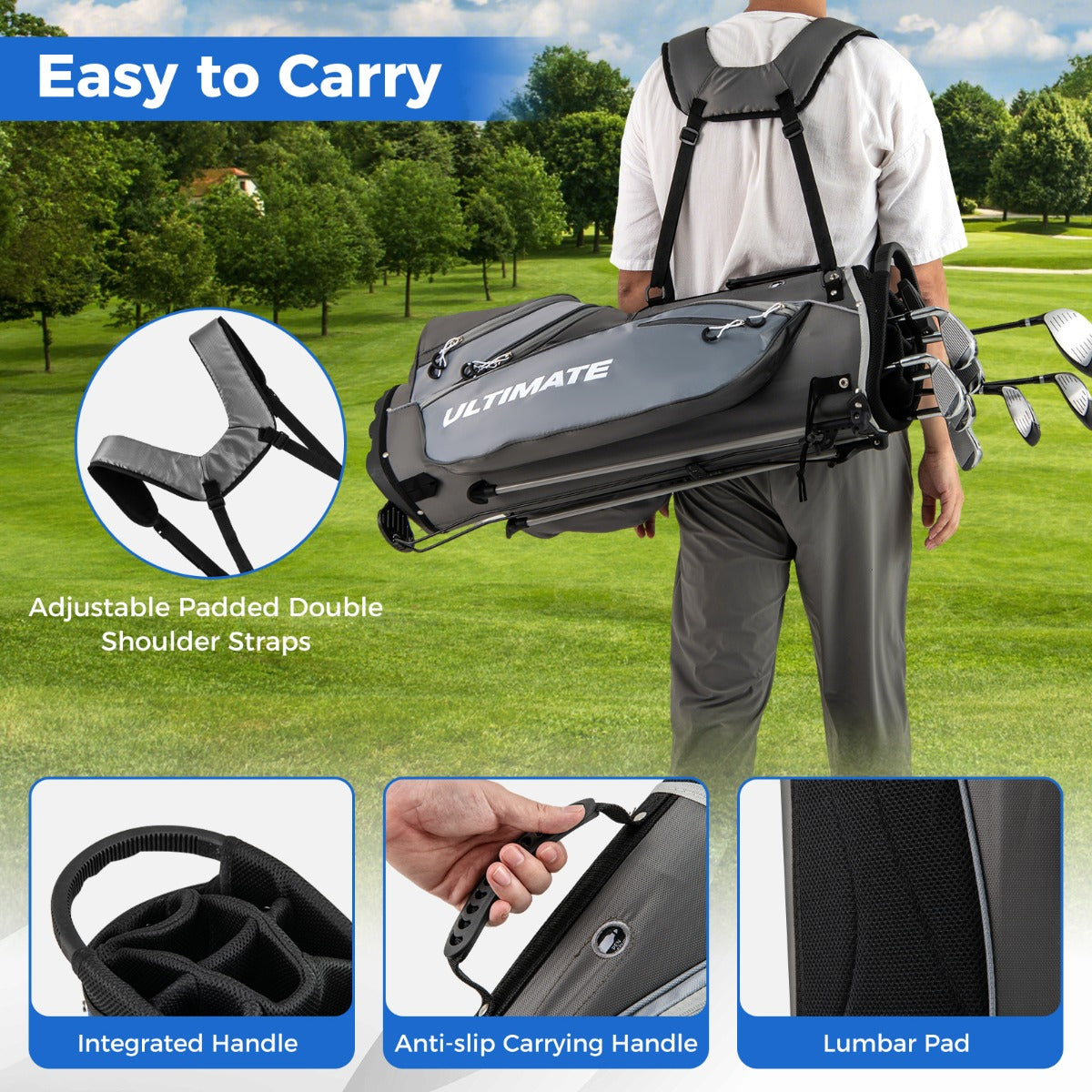 Complete Golf Club Package Set with oversize aluminum driver for Outdoor Use-Grey