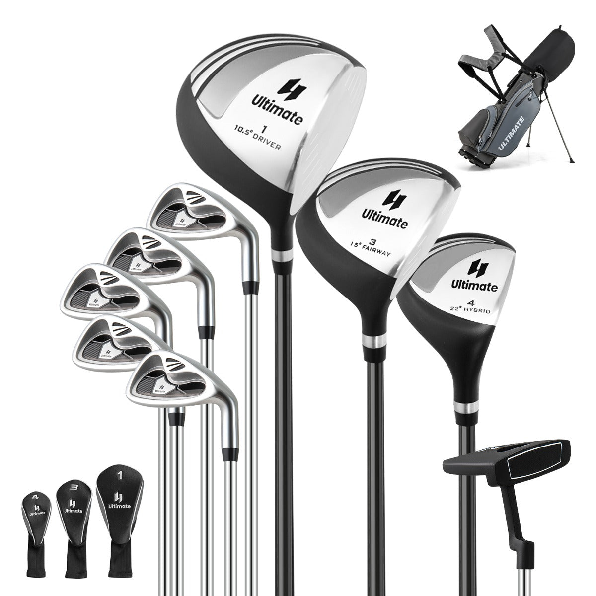 Complete Golf Club Package Set with oversize aluminum driver for Outdoor Use-Grey