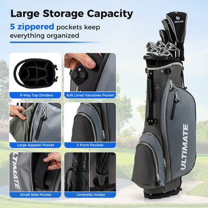Complete Golf Club Package Set with oversize aluminum driver for Outdoor Use-Grey