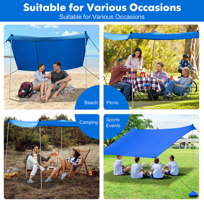 2-Size Beach Sunshade Canopy with Sandbags &amp; Carry Bag for Beach, Trip-Blue-210 x 210 x 180 cm