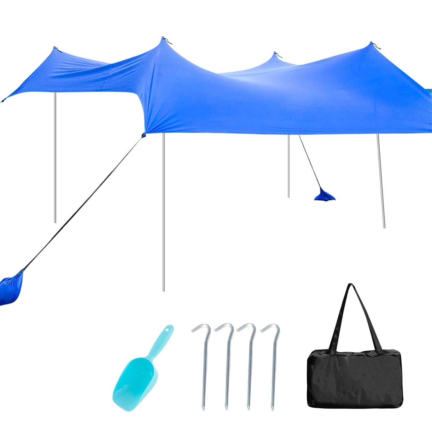2-Size Beach Sunshade Canopy with Sandbags &amp; Carry Bag for Beach, Trip-Blue-210 x 210 x 180 cm