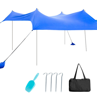 2-Size Beach Sunshade Canopy with Sandbags &amp; Carry Bag for Beach, Trip-Blue-210 x 210 x 180 cm