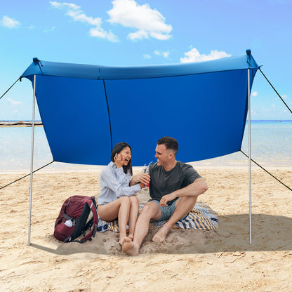 2-Size Beach Sunshade Canopy with Sandbags &amp; Carry Bag for Beach, Trip-Blue-210 x 210 x 180 cm