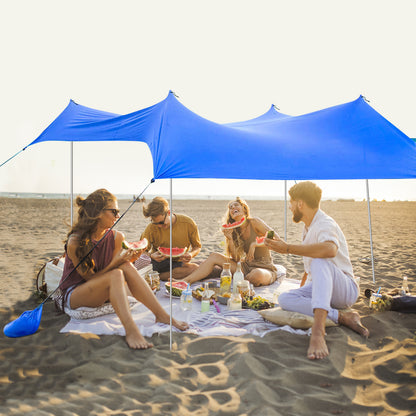 2-Size Beach Sunshade Canopy with Sandbags &amp; Carry Bag for Beach, Trip-Blue-210 x 210 x 180 cm