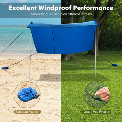 2-Size Beach Sunshade Canopy with Sandbags &amp; Carry Bag for Beach, Trip-Blue-210 x 210 x 180 cm