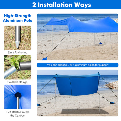 2-Size Beach Sunshade Canopy with Sandbags &amp; Carry Bag for Beach, Trip-Blue-210 x 210 x 180 cm