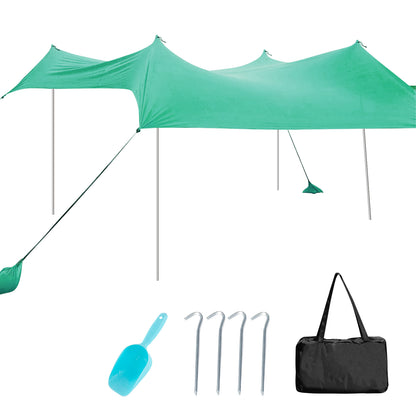 2-Size Beach Sunshade Canopy with Sandbags &amp; Carry Bag for Beach, Trip-Green-300 x 280 x 200 cm