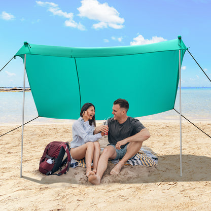 2-Size Beach Sunshade Canopy with Sandbags &amp; Carry Bag for Beach, Trip-Green-300 x 280 x 200 cm