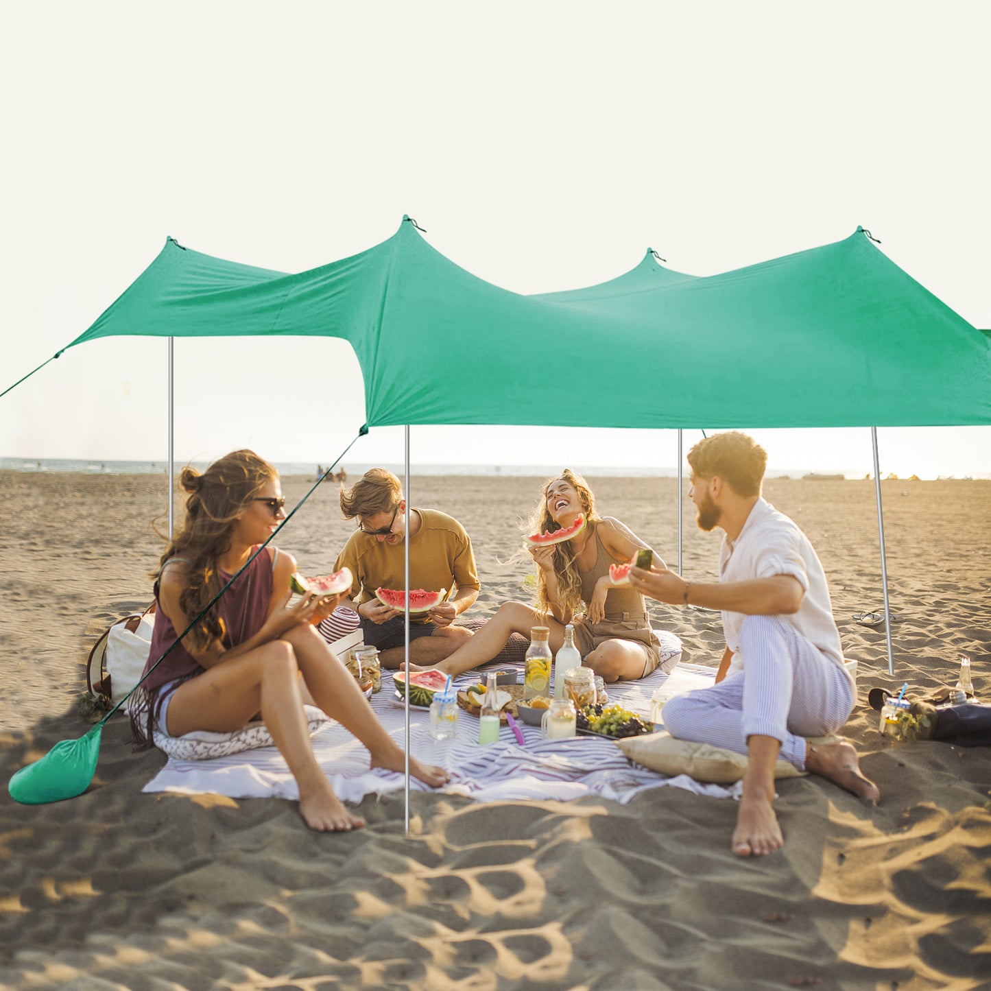 2-Size Beach Sunshade Canopy with Sandbags &amp; Carry Bag for Beach, Trip-Green-300 x 280 x 200 cm