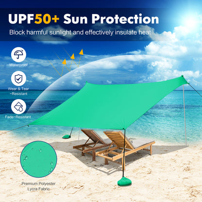 2-Size Beach Sunshade Canopy with Sandbags &amp; Carry Bag for Beach, Trip-Green-210 x 210 x 180 cm