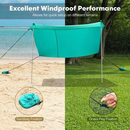 2-Size Beach Sunshade Canopy with Sandbags &amp; Carry Bag for Beach, Trip-Green-300 x 280 x 200 cm