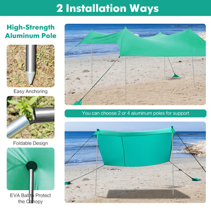 2-Size Beach Sunshade Canopy with Sandbags &amp; Carry Bag for Beach, Trip-Green-210 x 210 x 180 cm