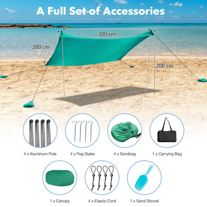 2-Size Beach Sunshade Canopy with Sandbags &amp; Carry Bag for Beach, Trip-Green-300 x 280 x 200 cm