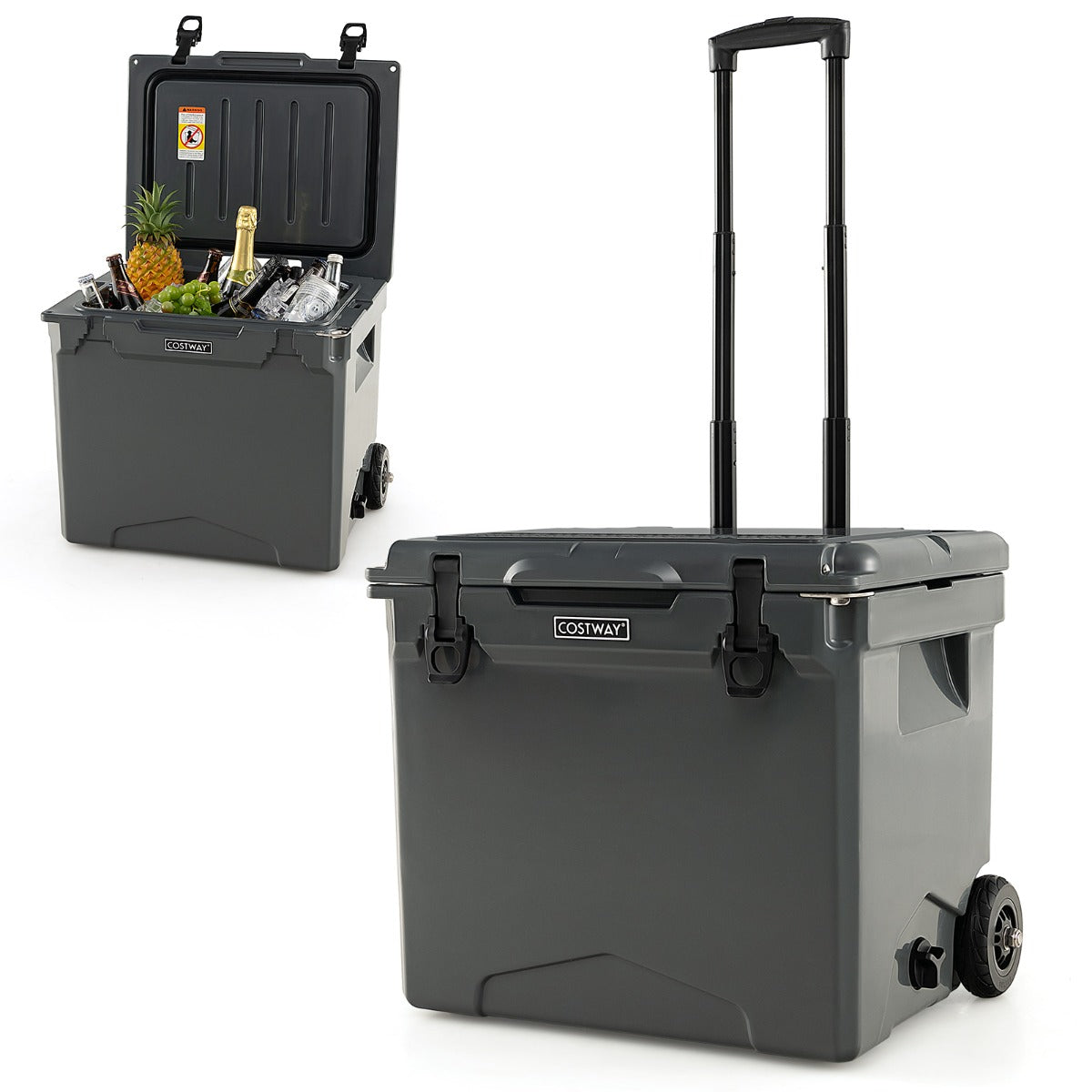 Costway Cooler with Wheels and Handle for Beach/Camping-Grey