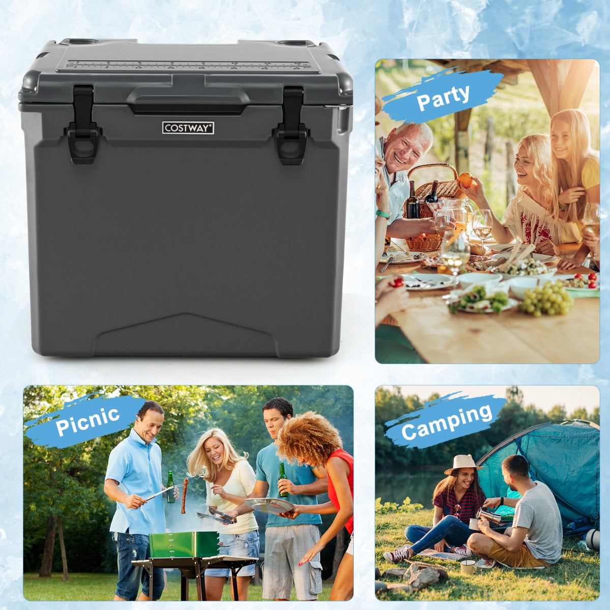 Costway Cooler with Wheels and Handle for Beach/Camping-Grey