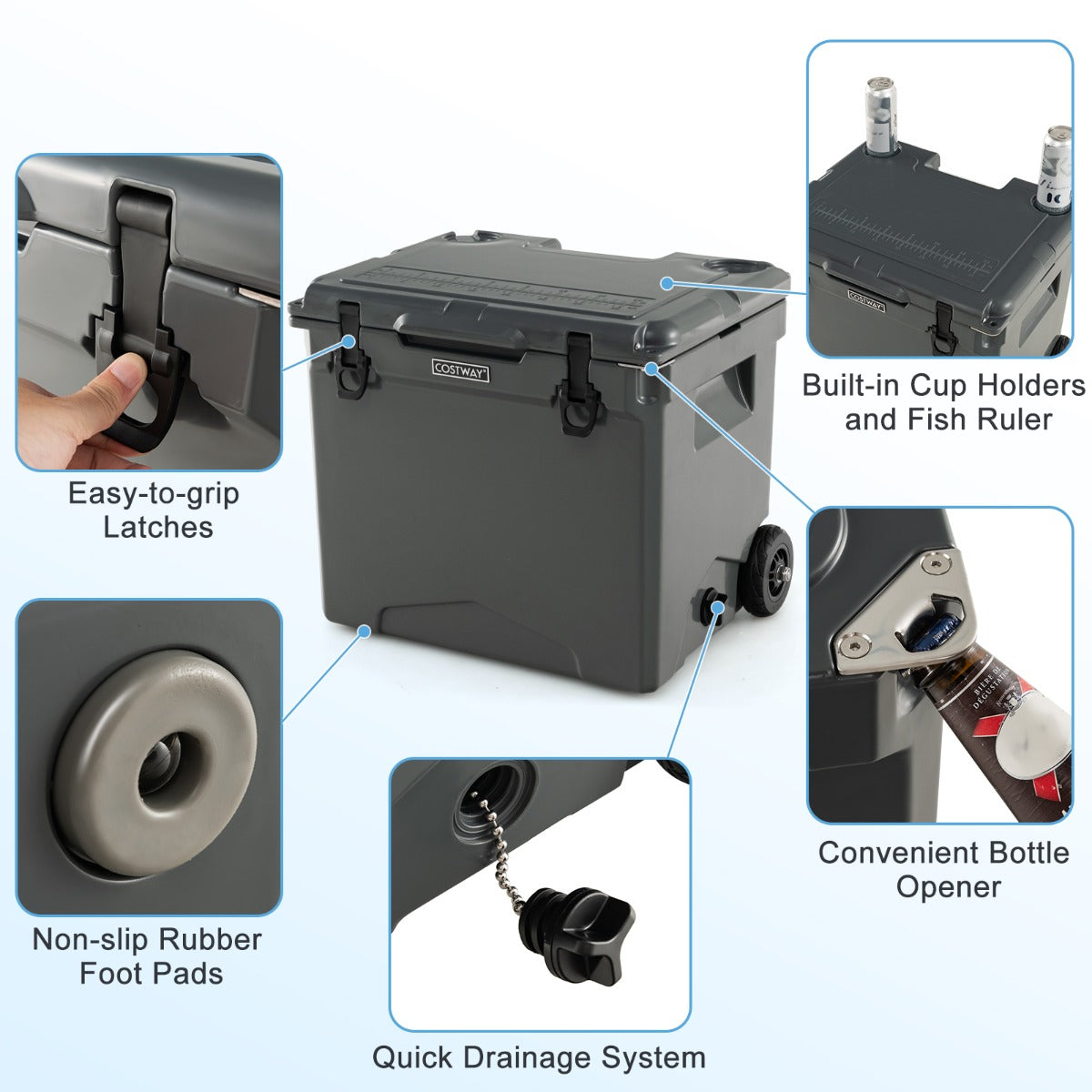 Costway Cooler with Wheels and Handle for Beach/Camping-Grey