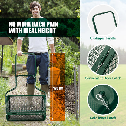 Costway 68CM Peat Moss Spreader with Upgrade Side Latches and U-shape Handle-Green