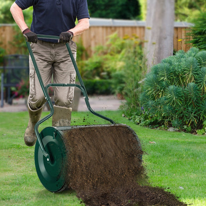 Powder-coated metal compost roller resists rust and deformation for reliable garden maintenance