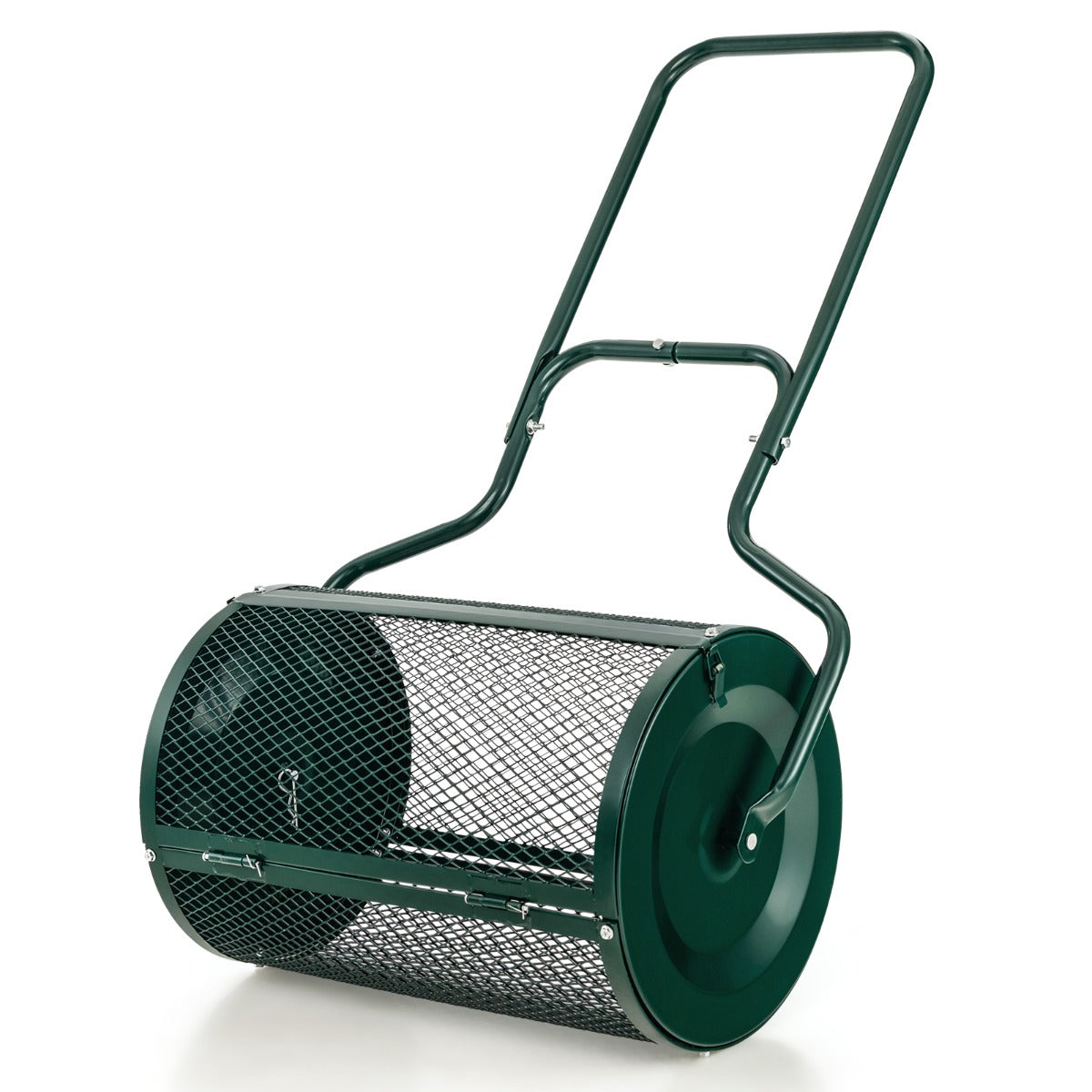 Heavy-duty lawn spreader breaks up large compost pieces and distributes nutrients evenly across grass