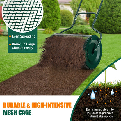 Costway 68CM Peat Moss Spreader with Upgrade Side Latches and U-shape Handle-Green
