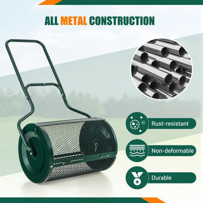 Costway 68CM Peat Moss Spreader with Upgrade Side Latches and U-shape Handle-Green