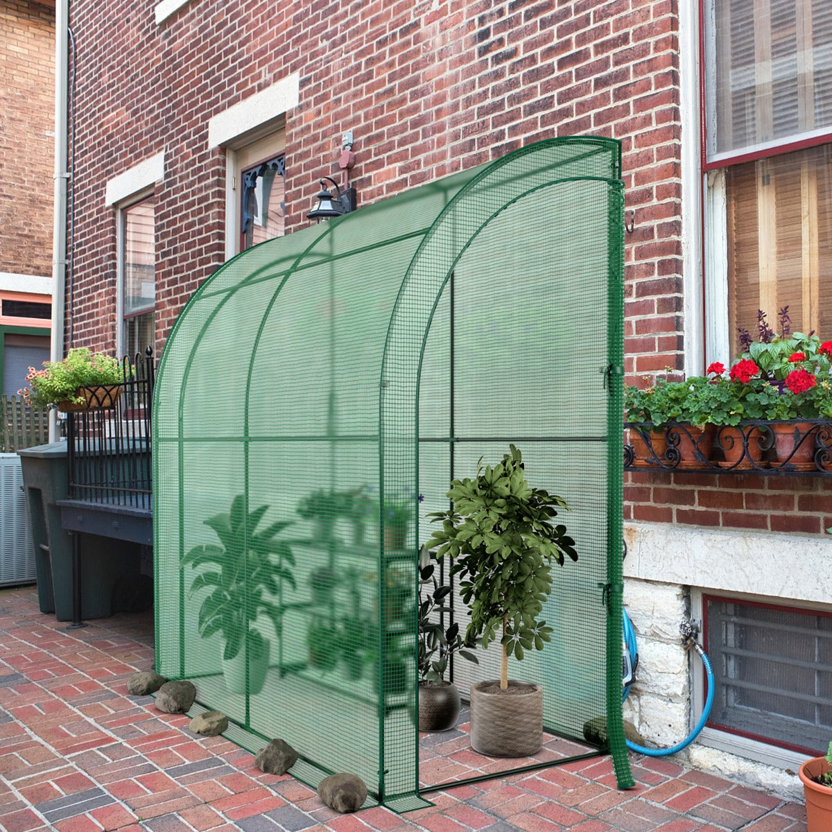 199 x 98 x 215cm Mini Lean-to Walk-in Greenhouse with Flower Rack
