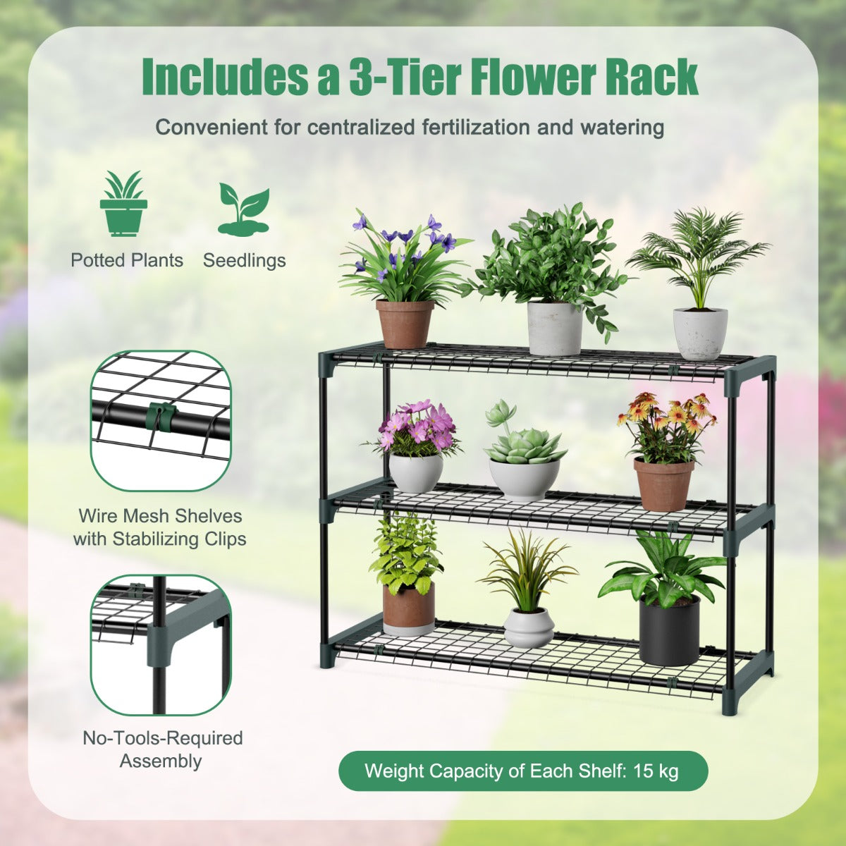199 x 98 x 215cm Mini Lean-to Walk-in Greenhouse with Flower Rack