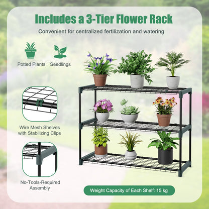 199 x 98 x 215cm Mini Lean-to Walk-in Greenhouse with Flower Rack