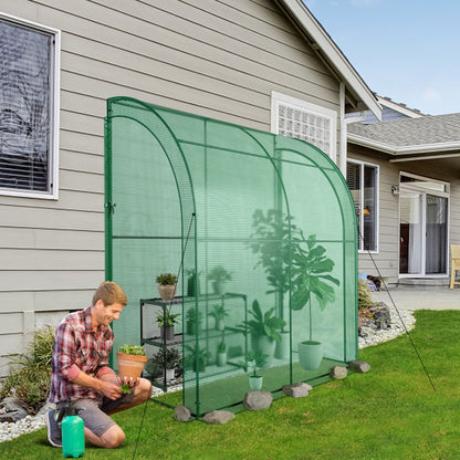 199 x 98 x 215cm Mini Lean-to Walk-in Greenhouse with Flower Rack