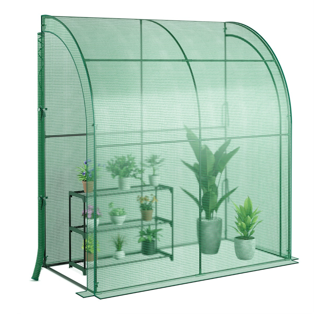 199 x 98 x 215cm Mini Lean-to Walk-in Greenhouse with Flower Rack