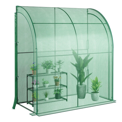 199 x 98 x 215cm Mini Lean-to Walk-in Greenhouse with Flower Rack