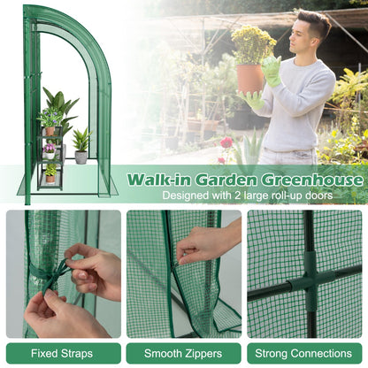 199 x 98 x 215cm Mini Lean-to Walk-in Greenhouse with Flower Rack