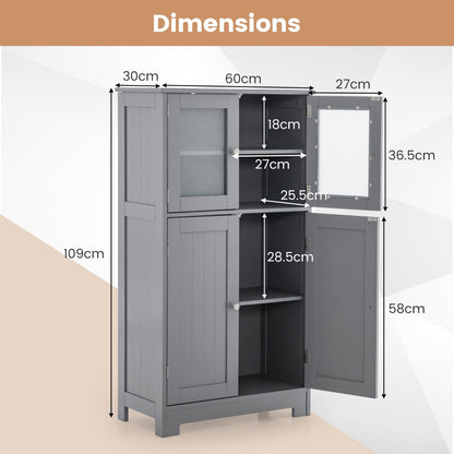 White bathroom storage cabinet with five interior shelves for neatly organizing household essentials