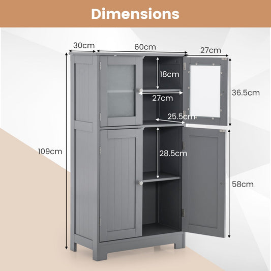 White bathroom storage cabinet with five interior shelves for neatly organizing household essentials