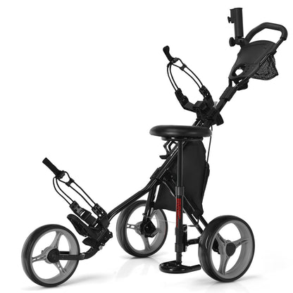 Golf Push Pull Cart Lightweight 3 Wheels Golf Push Cart-Grey