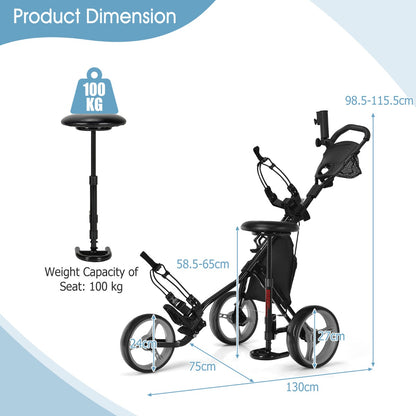 Golf Push Pull Cart Lightweight 3 Wheels Golf Push Cart-Grey