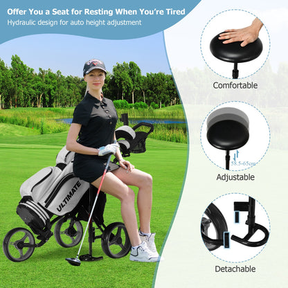 Golf Push Pull Cart Lightweight 3 Wheels Golf Push Cart-Grey