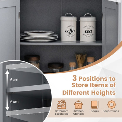 Four cabinet doors feature round knobs and magnetic catches for convenient opening and closing
