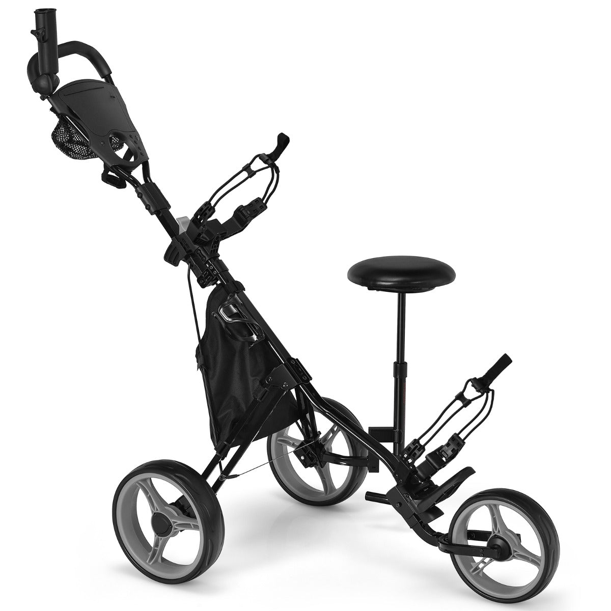 Golf Push Pull Cart Lightweight 3 Wheels Golf Push Cart-Grey