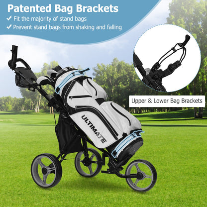Golf Push Pull Cart Lightweight 3 Wheels Golf Push Cart-Grey