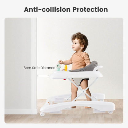 Foldable Baby Walker with Adjustable Height for Boys and Girls-Grey