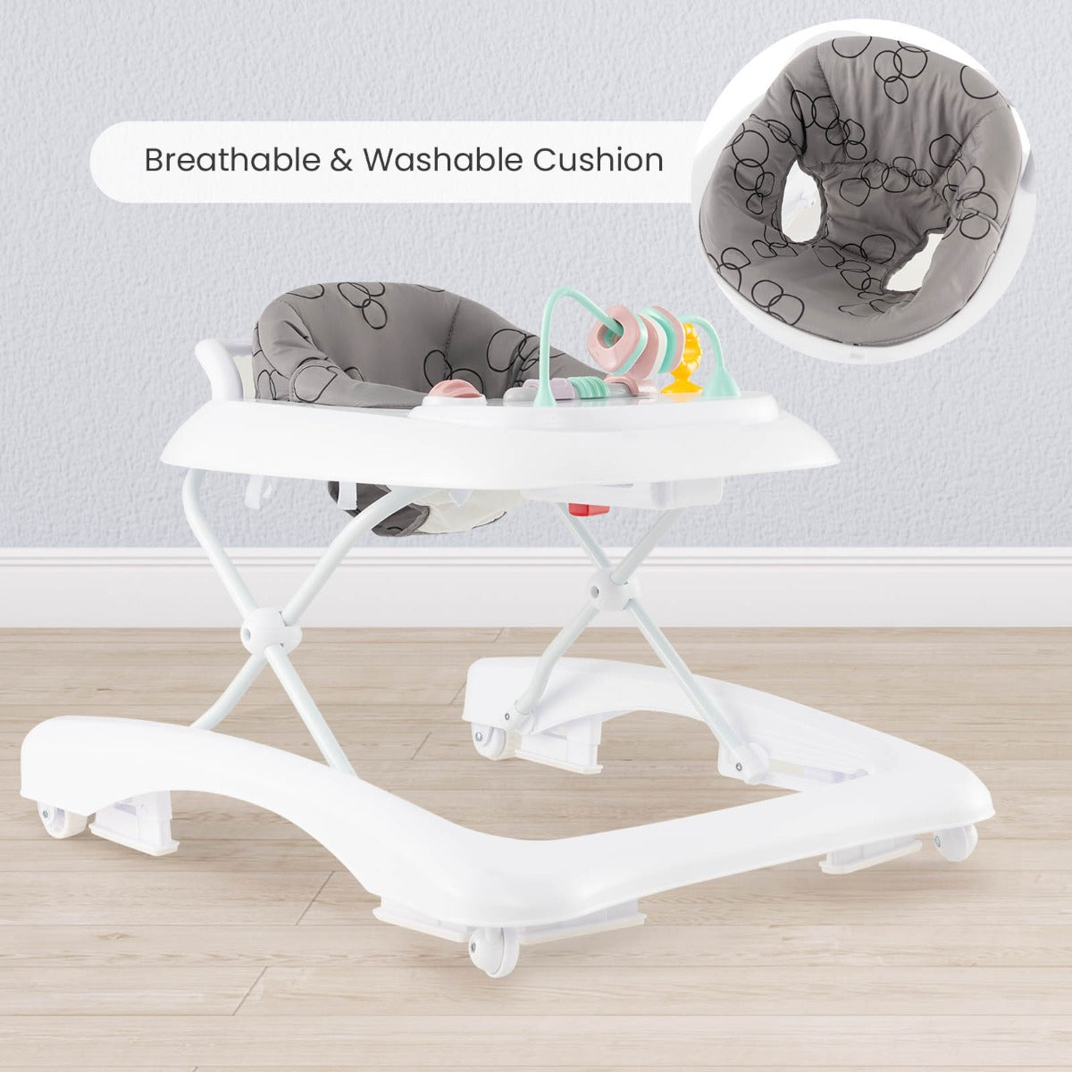 Foldable Baby Walker with Adjustable Height for Boys and Girls-Grey