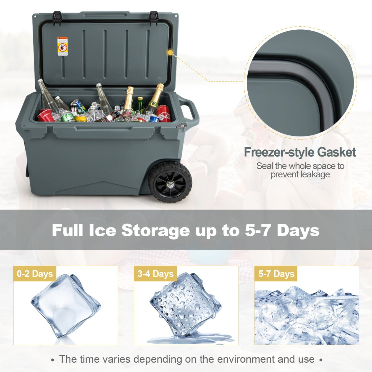 Costway Portable Cooler on Wheels with Handles -Grey