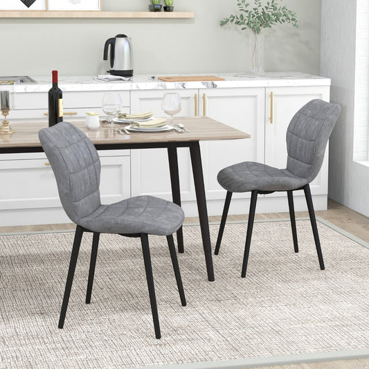Costway Dining Chairs Set of 2 with Padded Back, Metal Legs and 2 Adjustable Foot Pads-Grey
