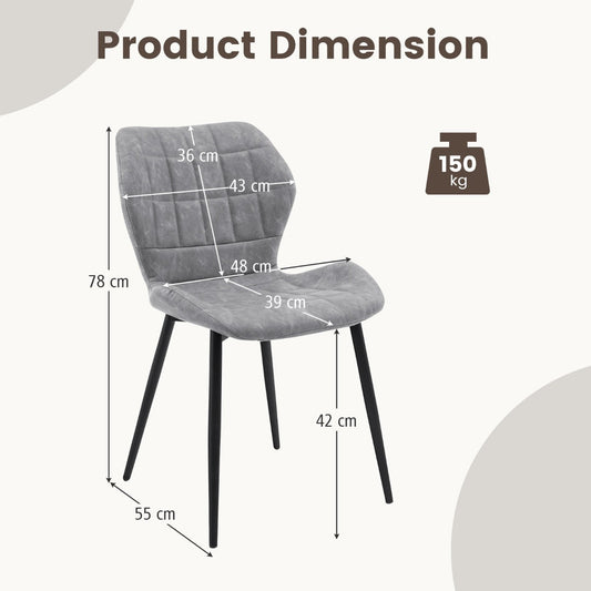 Set of two modern armless dining chairs with soft leathaire upholstery and metal frames
